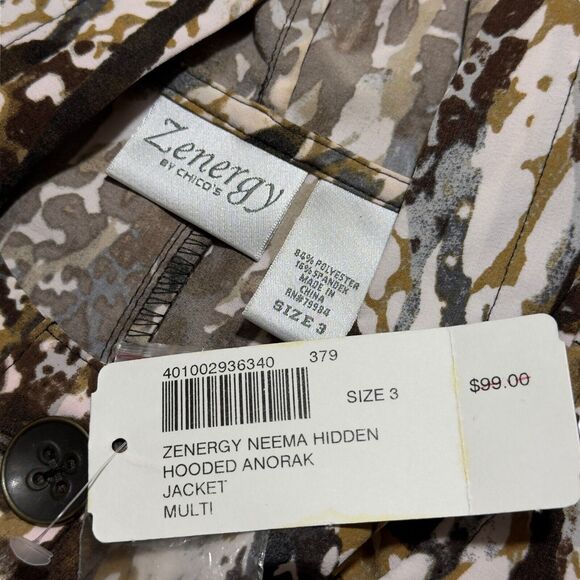 Zenergy Jacket Women's 3 Multicolor Animal Print Stretch Long Sleeve Hooded NWT - Picture 4 of 6